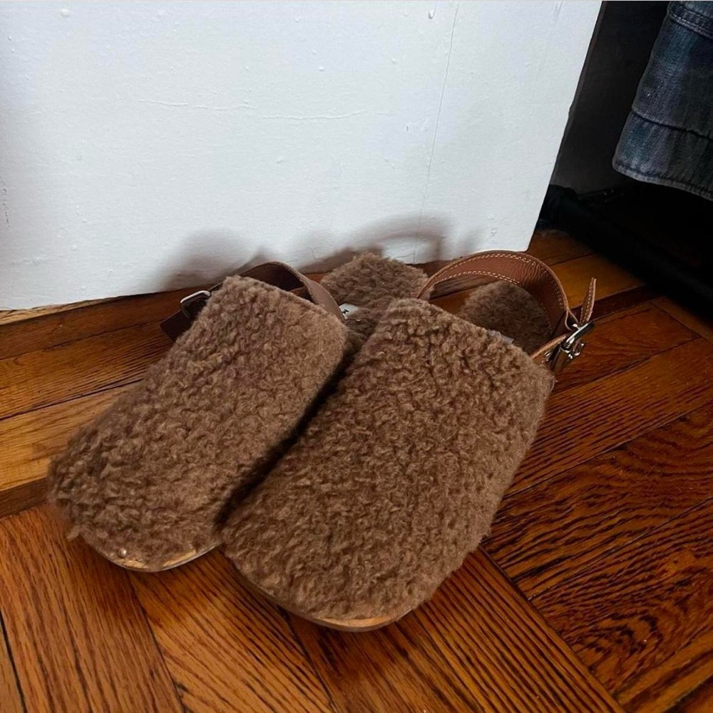 Miista Lana Harvest Gold clog mules.